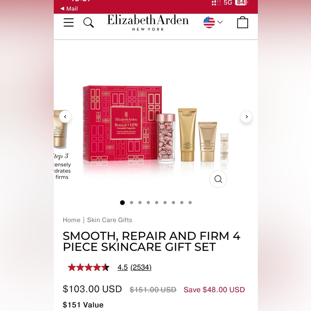 NIB Elizabeth Arden Retinol+HPR serum Ceramide capsules Skincare Set